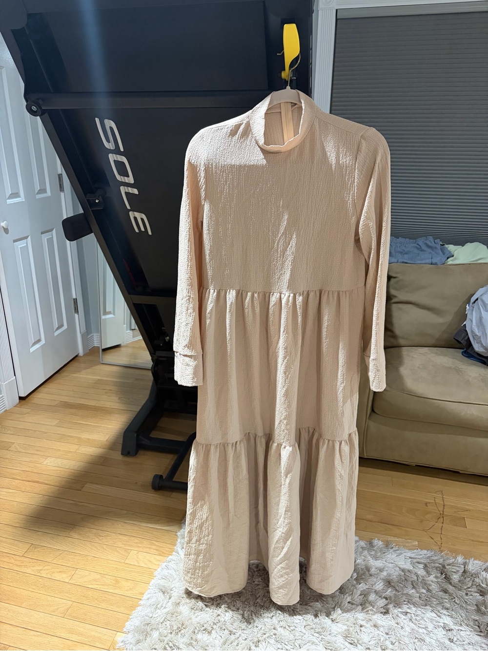 SHEIN Cream Long Sleeve Tiered Maxi Dress